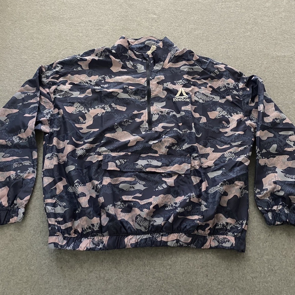 Reebok Camo Quarter-Zip Windbreaker Jacket Women's Large‎ Purple Pink Pullover - Picture 3 of 13